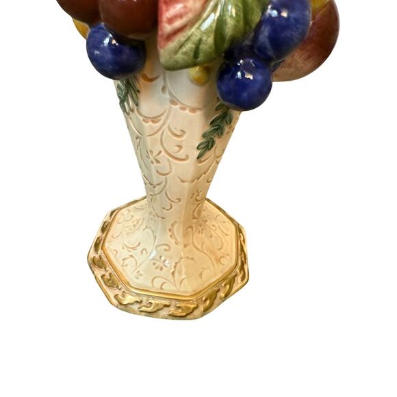 Vintage Ceramic Fruit Embellished Vase 9” – Tuscan Majolica Style Decor - Picture 4 of 5